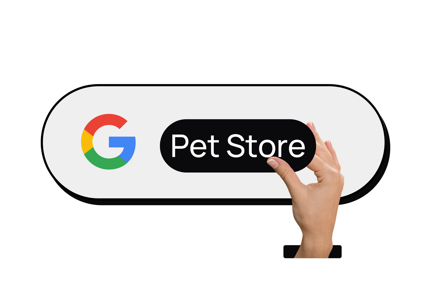 Google search bar with 'pet store' typed in, showcasing SEO.